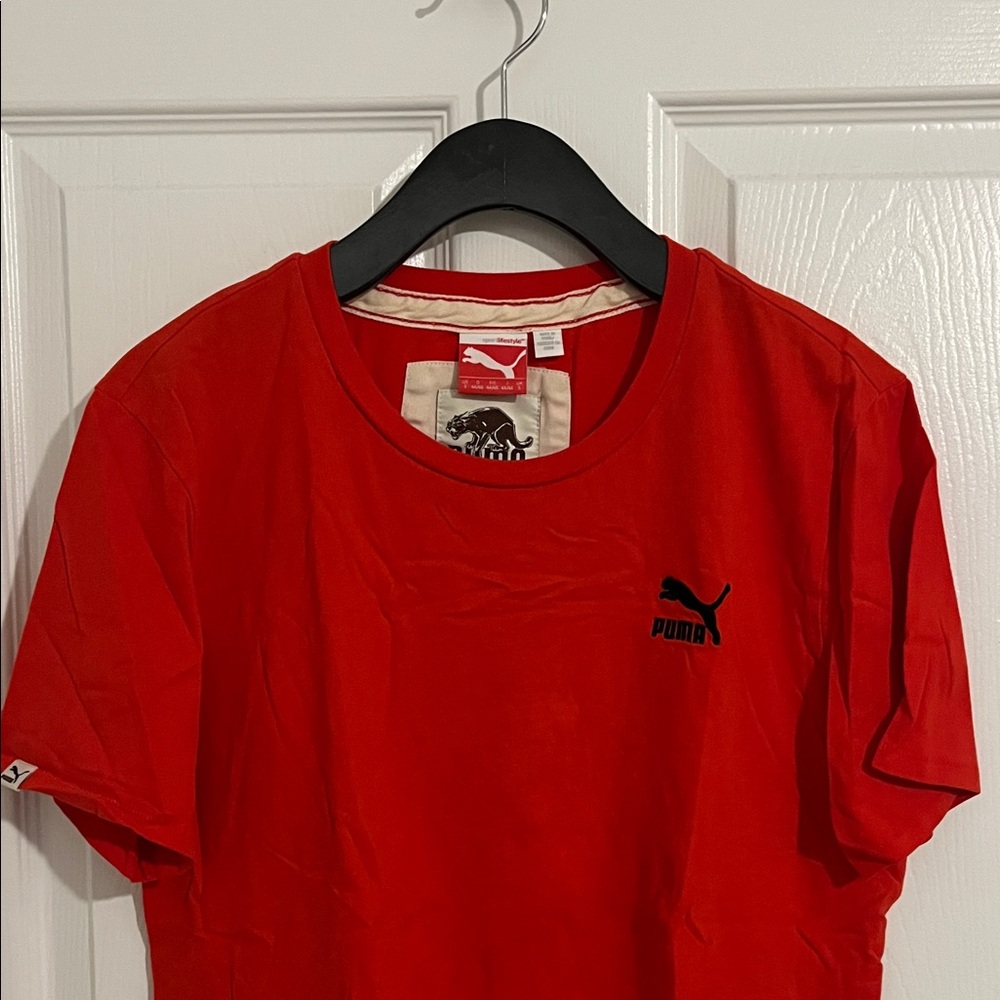 Puma Men's Red V-Neck Short Sleeve Tee 100% Cotton Athletic Sporty Blokecore - Picture 5 of 7